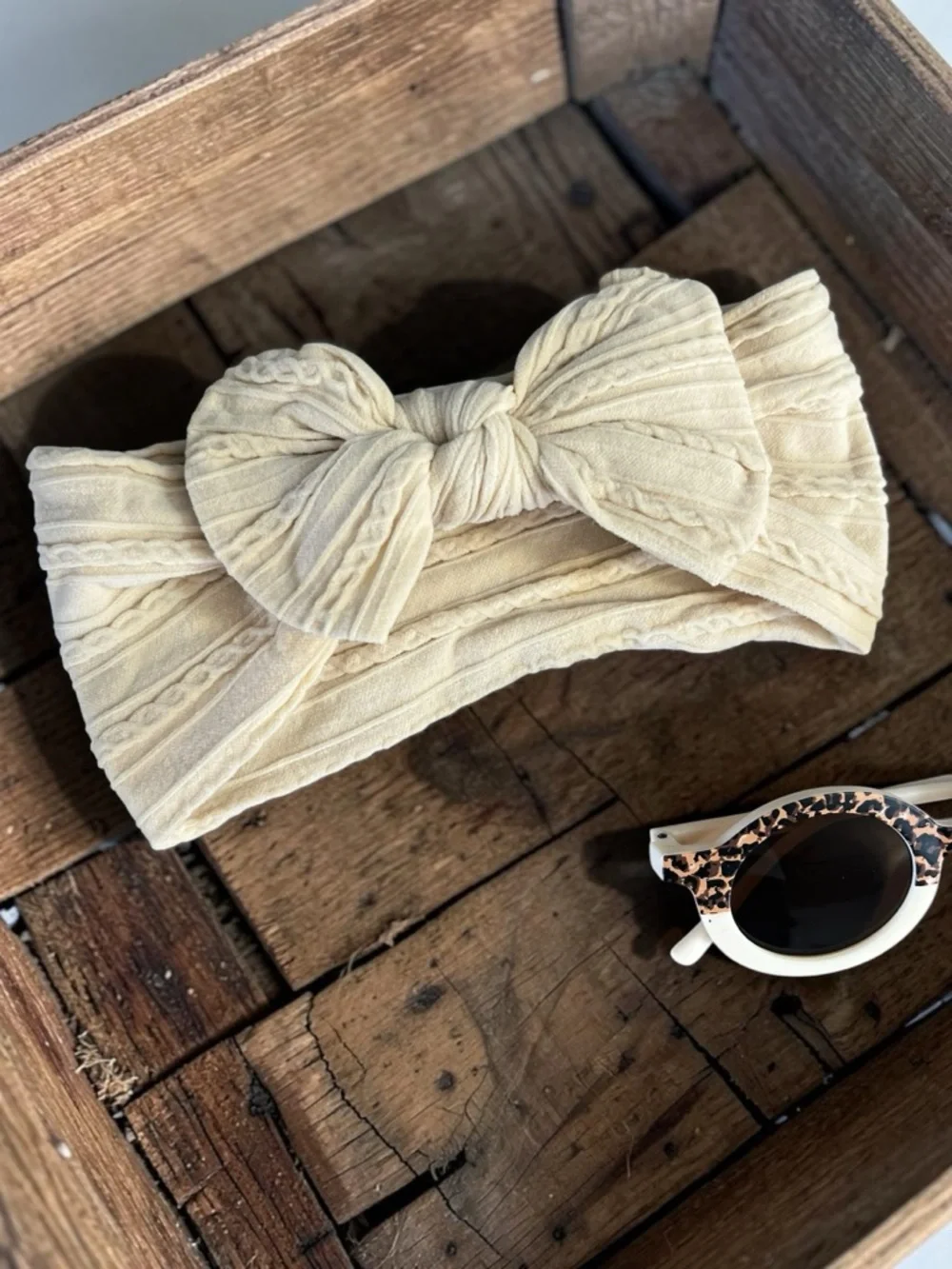 Kids Cream Bow Headband - And Leopard Retro Style prints Sunglasses Set